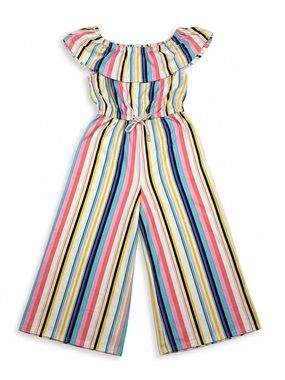 Girls' Multicolor Stripe Off-Shoulder One-Piece Jumpsuit